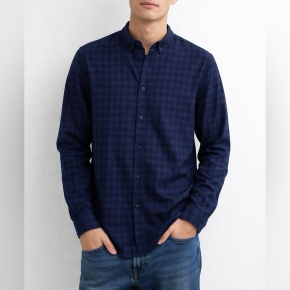 cotton & Co Other - Cotton & Co Navy Blue Plaid Button-Down Shirt Cotton Blend NWT
